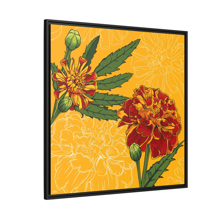 Marigold: October Birth Month Flower — Framed Canvas Print Wall Art