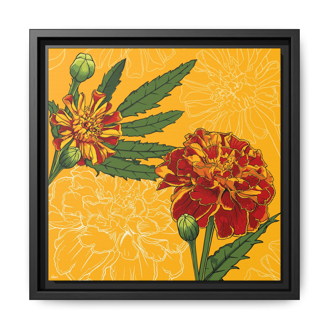 Marigold: October Birth Month Flower — Framed Canvas Print Wall Art