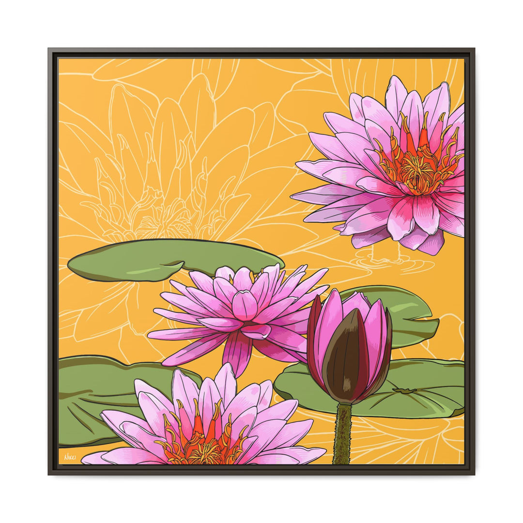 Water Lily: July Birth Month Flower — Framed Canvas Print Wall Art