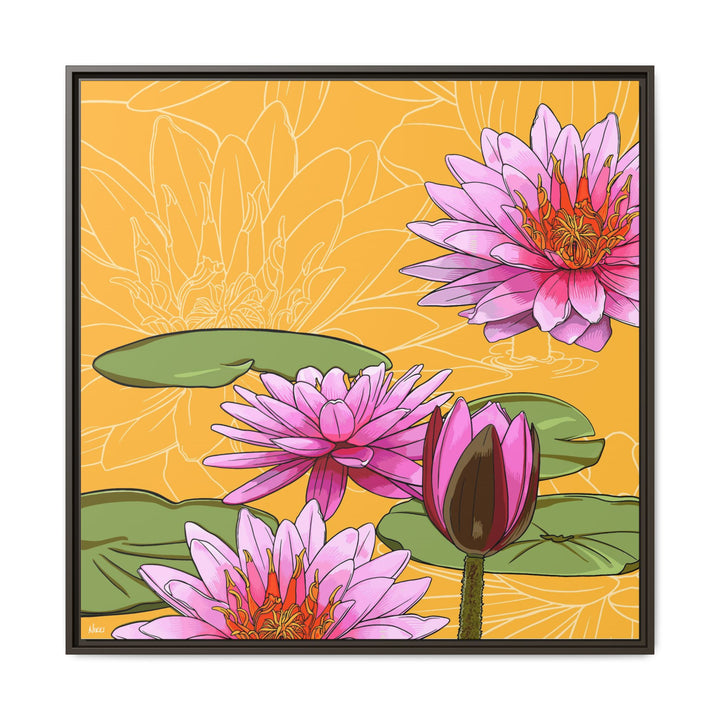 Water Lily: July Birth Month Flower — Framed Canvas Print Wall Art
