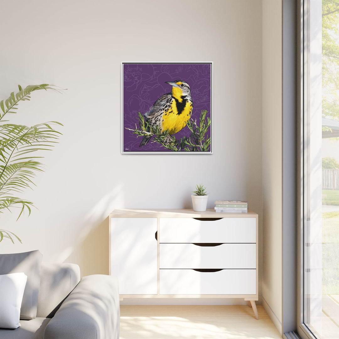 Western Meadowlark: North Dakota State Bird — Framed Canvas Print