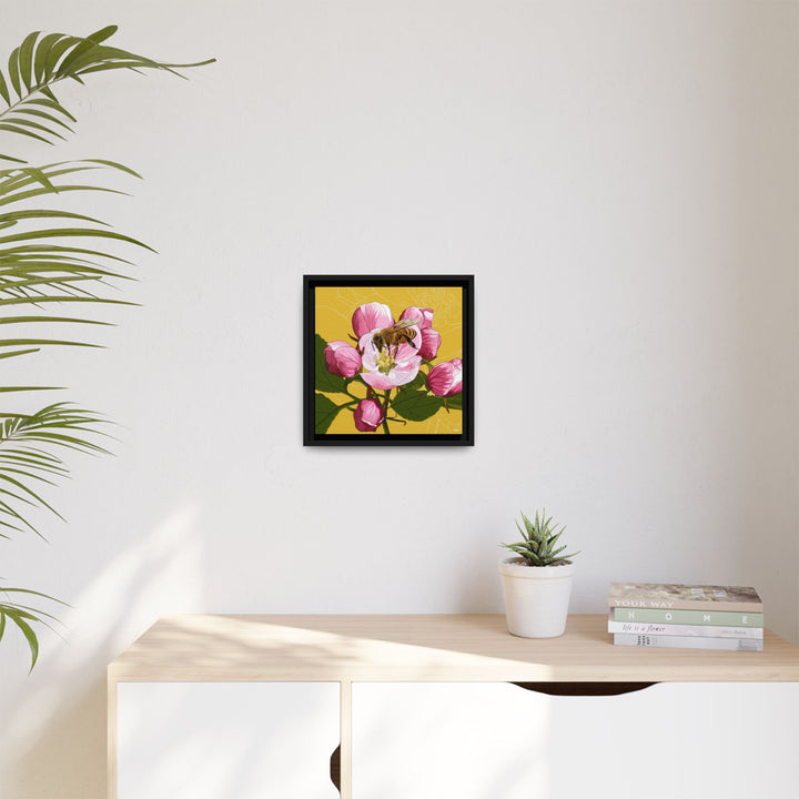 Apple Blossom & Honeybee Framed Canvas — Arkansas State Flower Wall Art