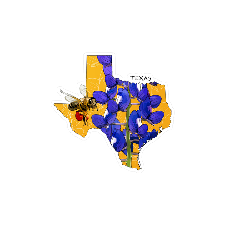 Texas State Flower + Insect Sticker  — Bluebonnet + Honeybee — Kiss-Cut Vinyl Decal