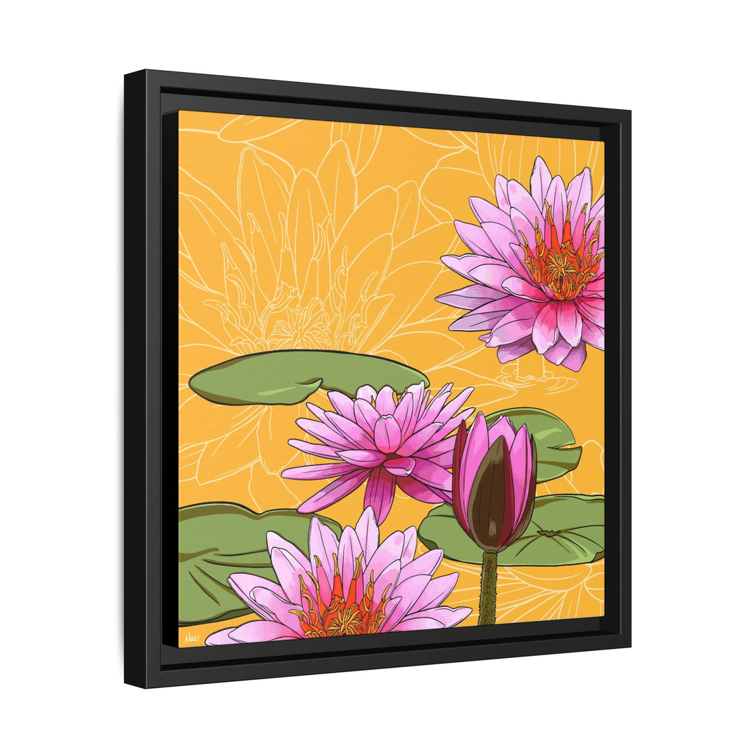 Water Lily: July Birth Month Flower — Framed Canvas Print Wall Art