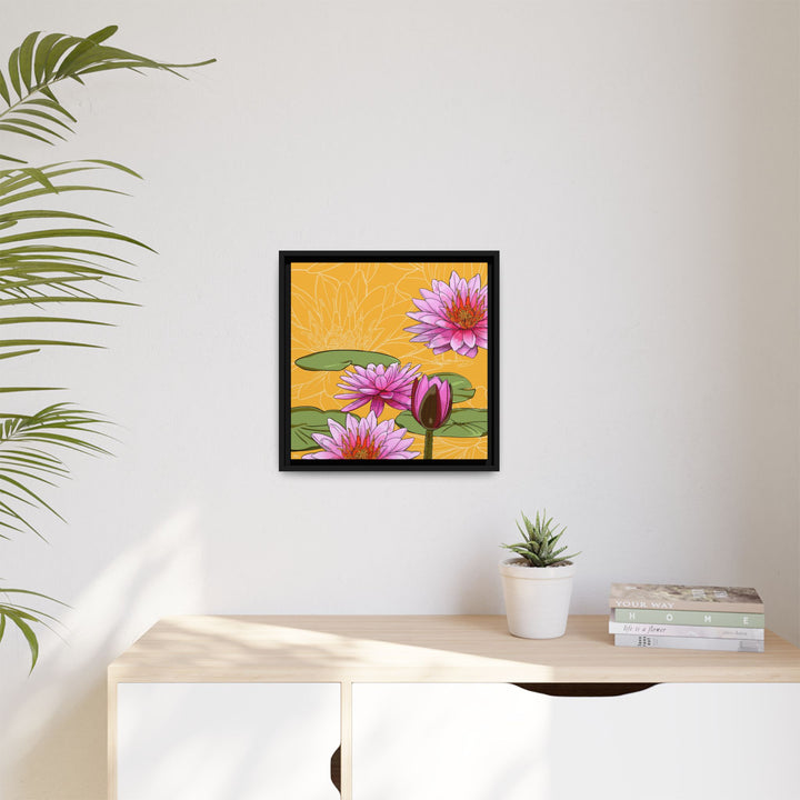 Water Lily: July Birth Month Flower — Framed Canvas Print Wall Art