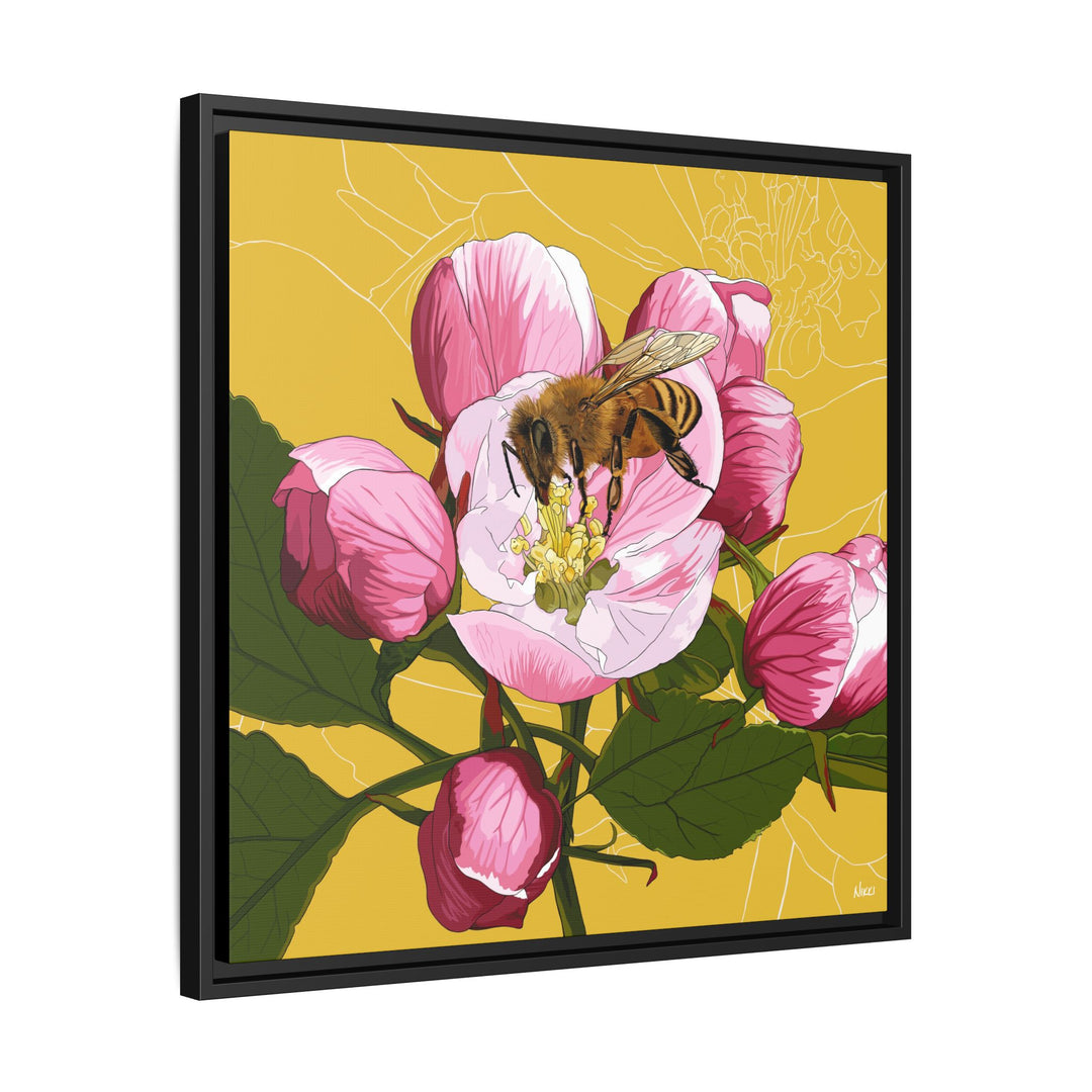 Apple Blossom & Honeybee Framed Canvas — Arkansas State Flower Wall Art