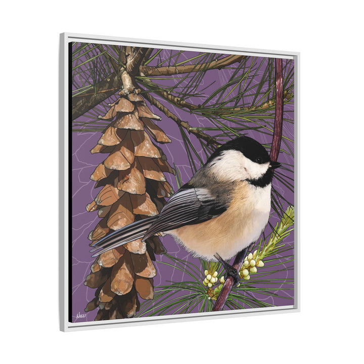 Black-capped Chickadee: Maine State Bird — Framed Canvas Print