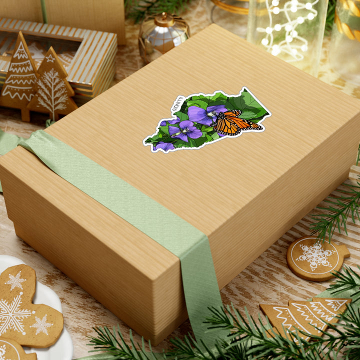 Illinois State Flower + Insect Sticker — Violets + Monarch Butterfly — Kiss-Cut Vinyl Decal