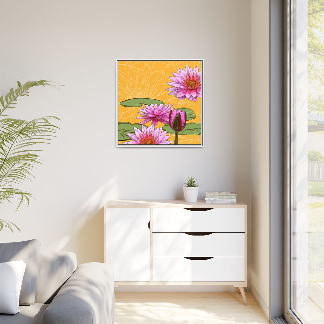 Water Lily: July Birth Month Flower — Framed Canvas Print Wall Art