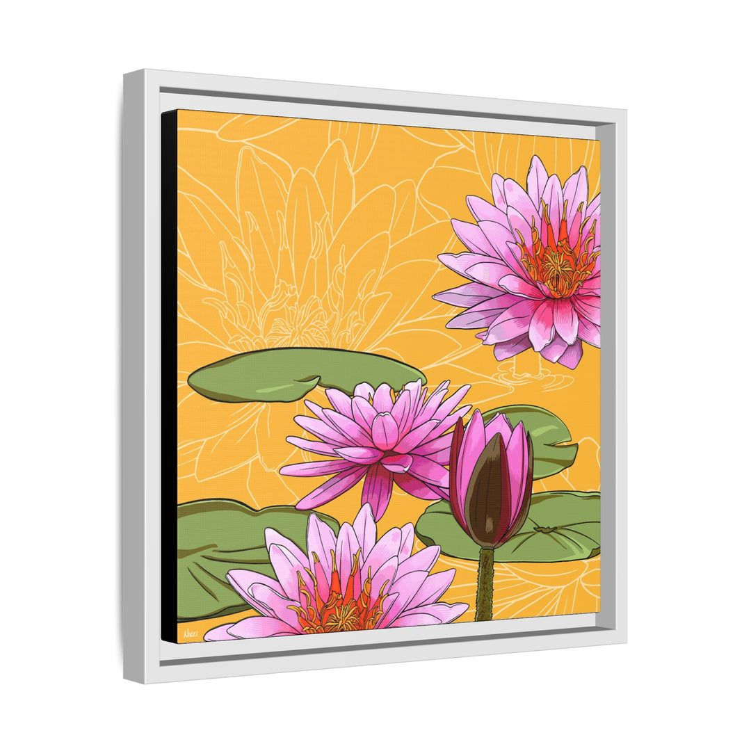 Water Lily: July Birth Month Flower — Framed Canvas Print Wall Art