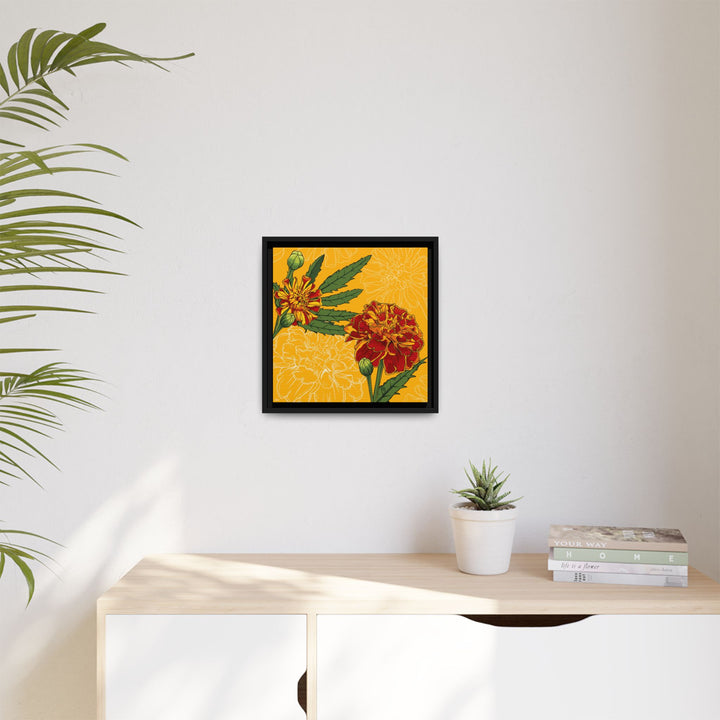 Marigold: October Birth Month Flower — Framed Canvas Print Wall Art