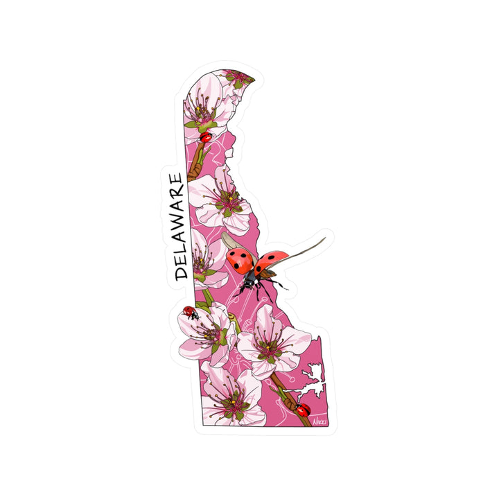 Delaware State Flower + Insect State Sticker — Peach Blossom + Ladybug — Kiss-Cut Vinyl Decal
