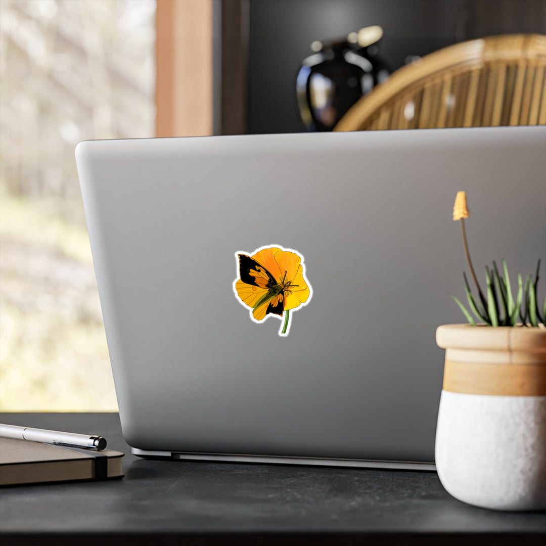California Dogface Butterfly + Poppy Kiss-Cut Vinyl Sticker