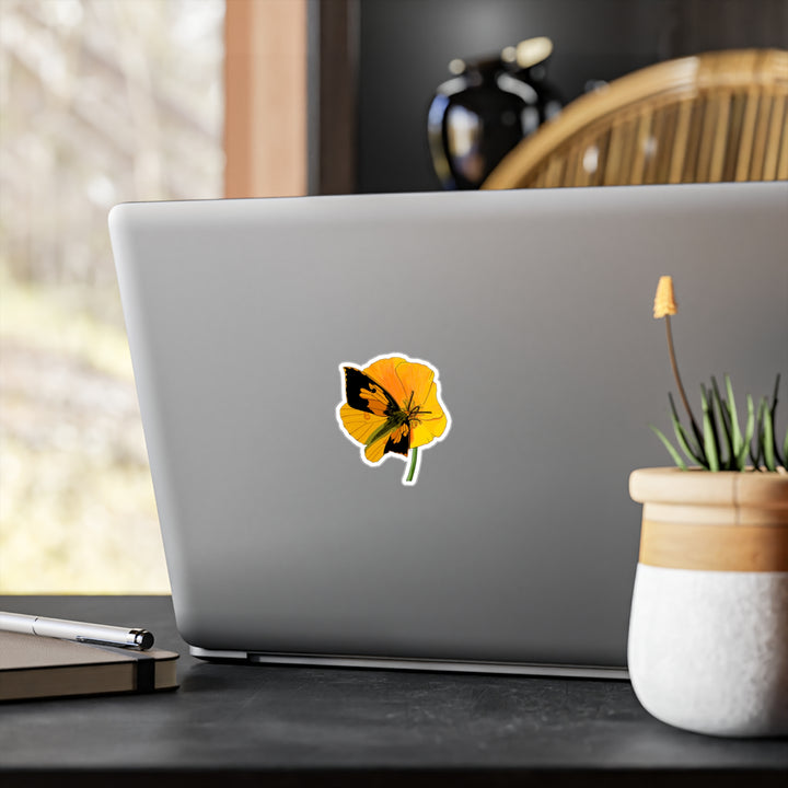 California Dogface Butterfly + Poppy Kiss-Cut Vinyl Sticker