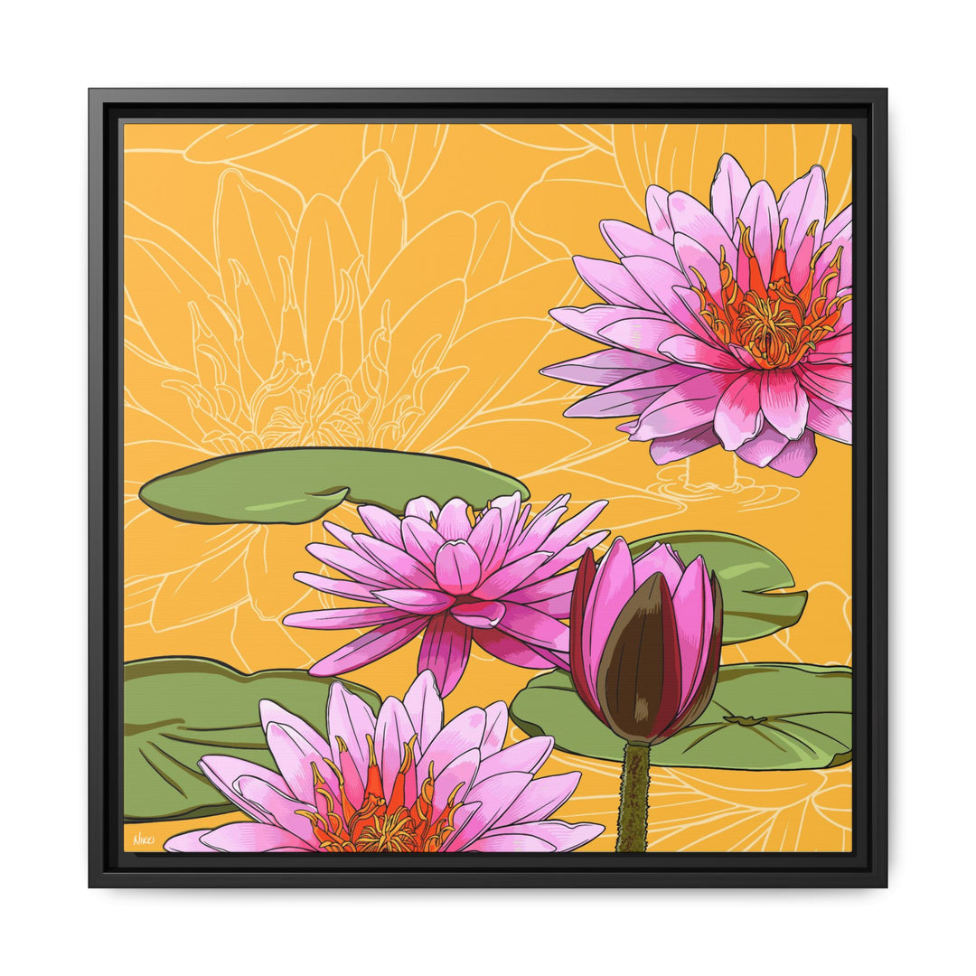 Water Lily: July Birth Month Flower — Framed Canvas Print Wall Art