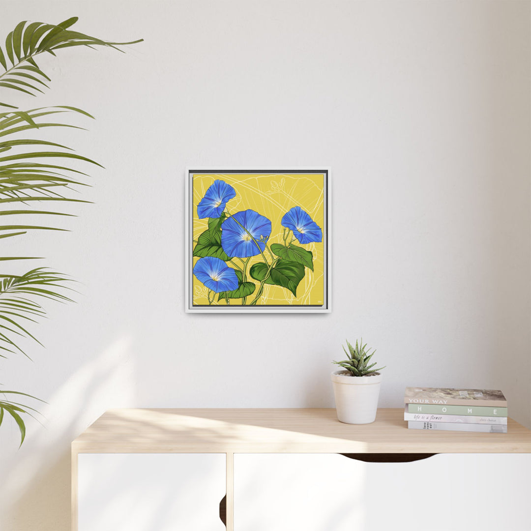 Blue Morning Glory: September Birth Month Flower — Framed Canvas Print Wall Art
