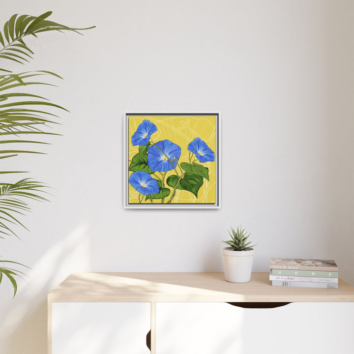 Blue Morning Glory: September Birth Month Flower — Framed Canvas Print Wall Art