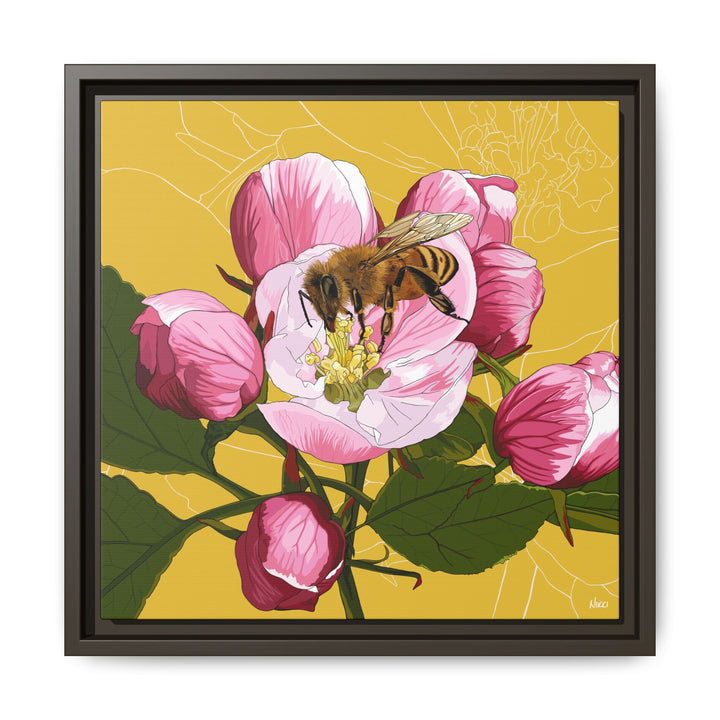 Apple Blossom & Honeybee Framed Canvas — Arkansas State Flower Wall Art