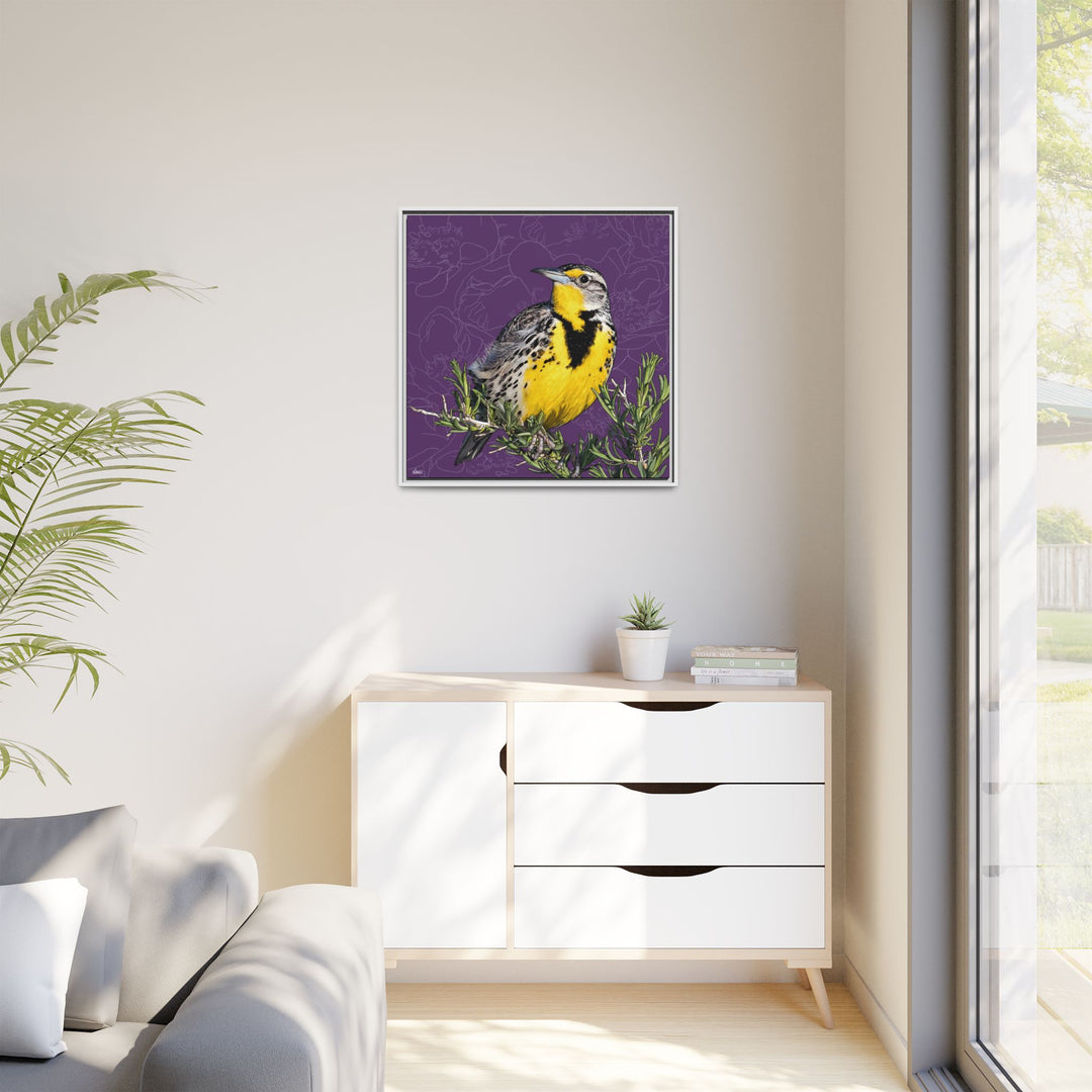Western Meadowlark: North Dakota State Bird — Framed Canvas Print