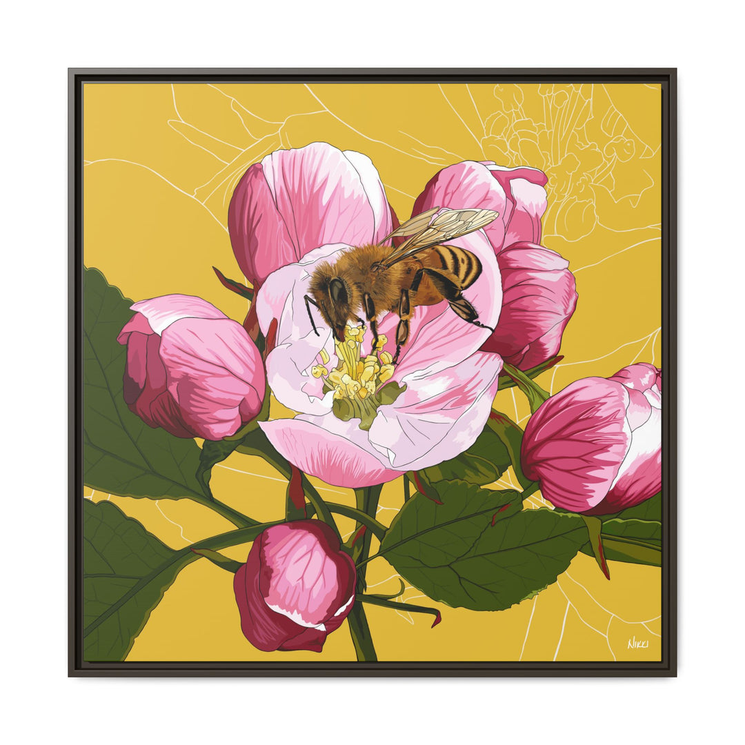 Apple Blossom & Honeybee Framed Canvas — Arkansas State Flower Wall Art
