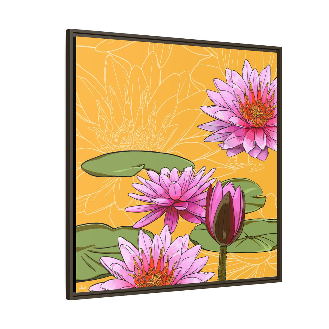 Water Lily: July Birth Month Flower — Framed Canvas Print Wall Art