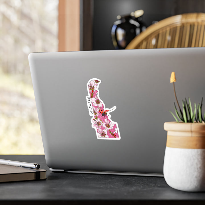 Delaware State Flower + Insect State Sticker — Peach Blossom + Ladybug — Kiss-Cut Vinyl Decal