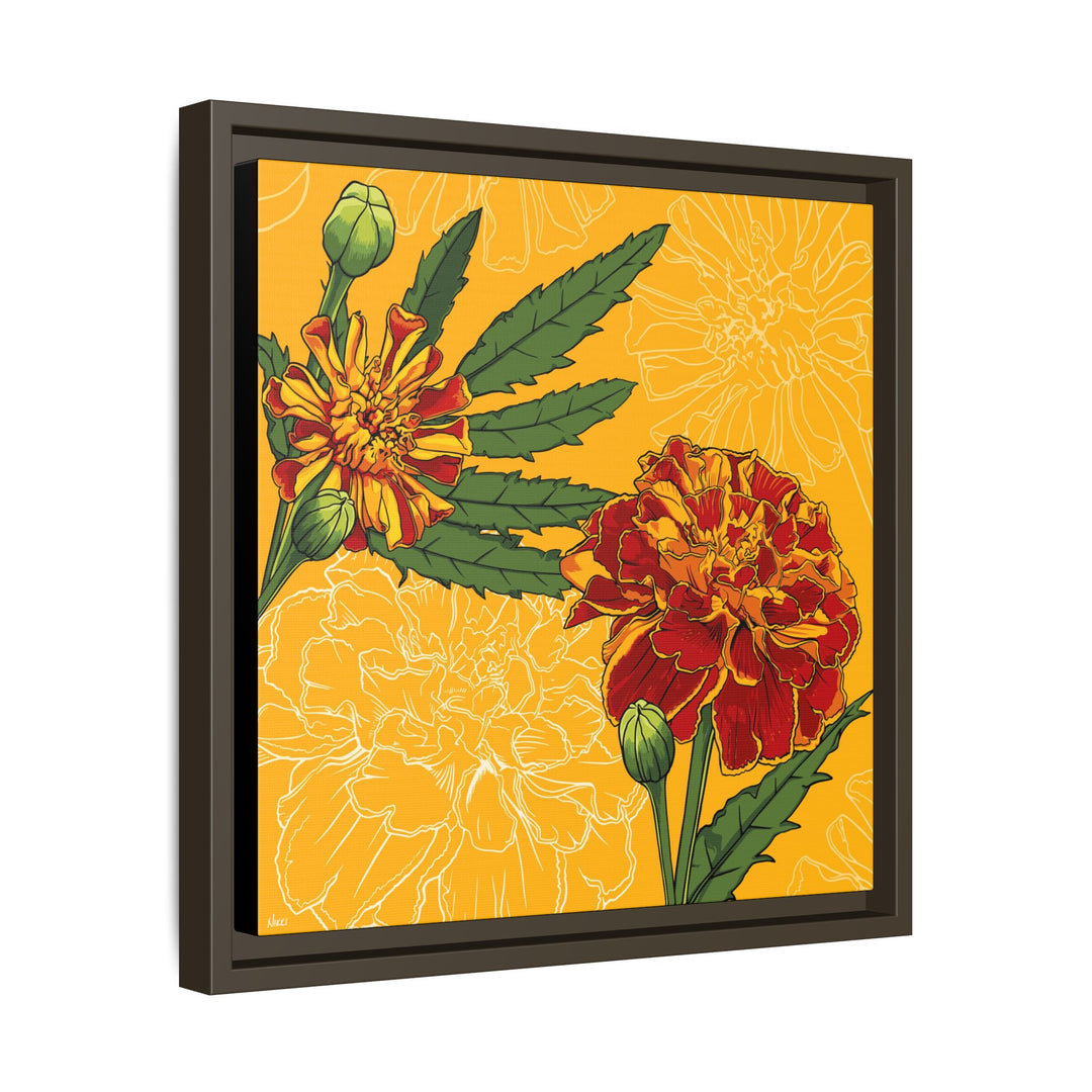 Marigold: October Birth Month Flower — Framed Canvas Print Wall Art