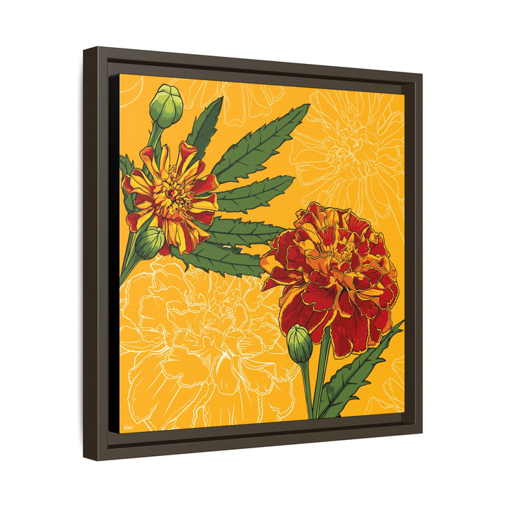 Marigold: October Birth Month Flower — Framed Canvas Print Wall Art