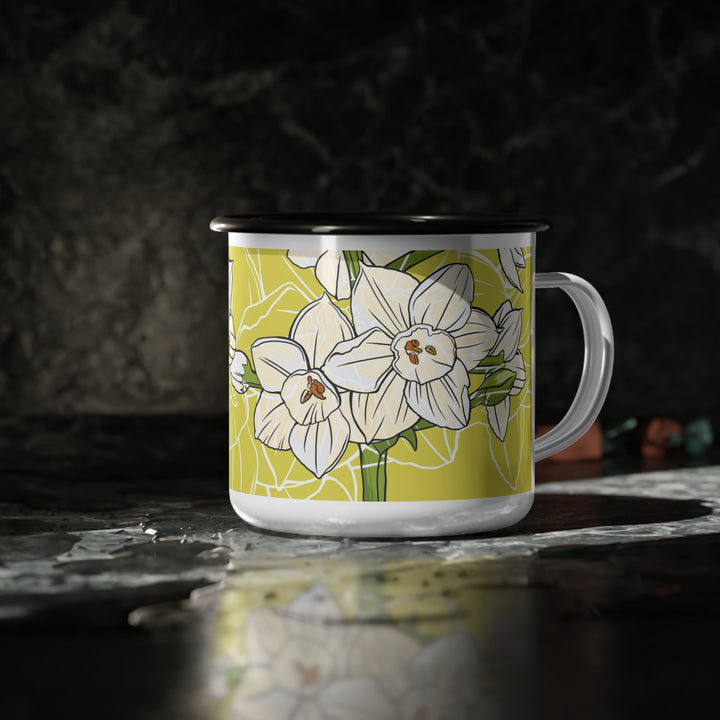 Paperwhite Enamel Camp Mug — December Birth Month Flower