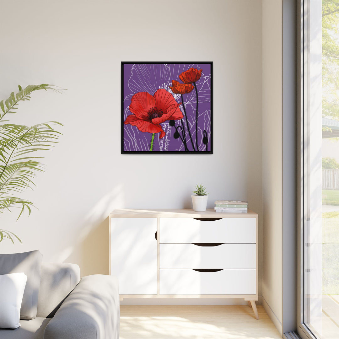 Poppy: August Birth Month Flower — Framed Canvas Print Wall Art