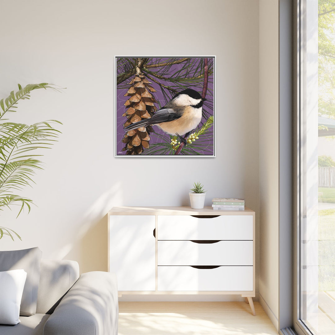 Black-capped Chickadee: Maine State Bird — Framed Canvas Print