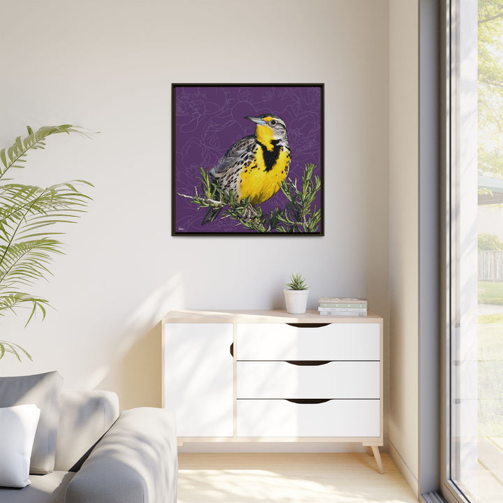 Western Meadowlark: North Dakota State Bird — Framed Canvas Print