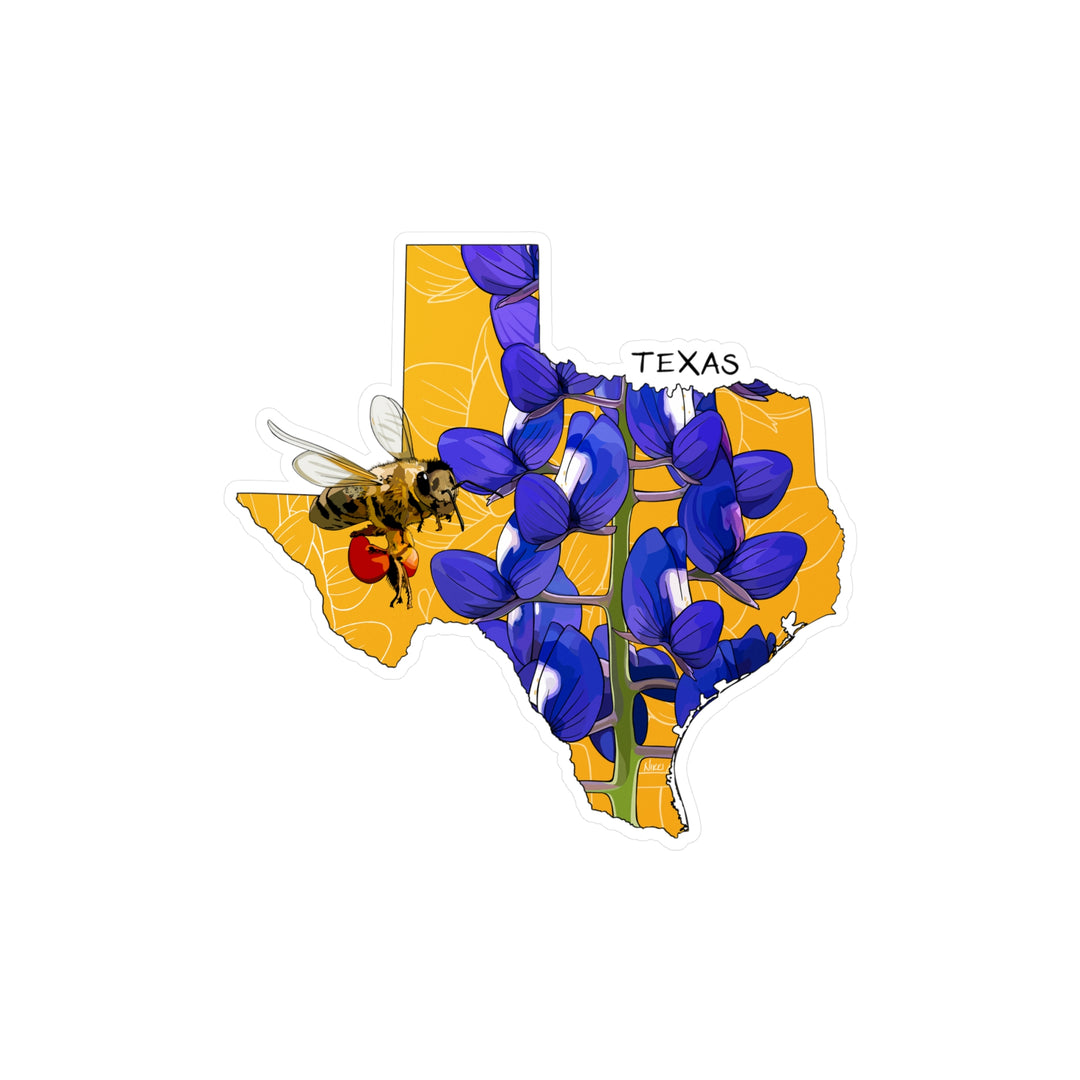Texas State Flower + Insect Sticker  — Bluebonnet + Honeybee — Kiss-Cut Vinyl Decal