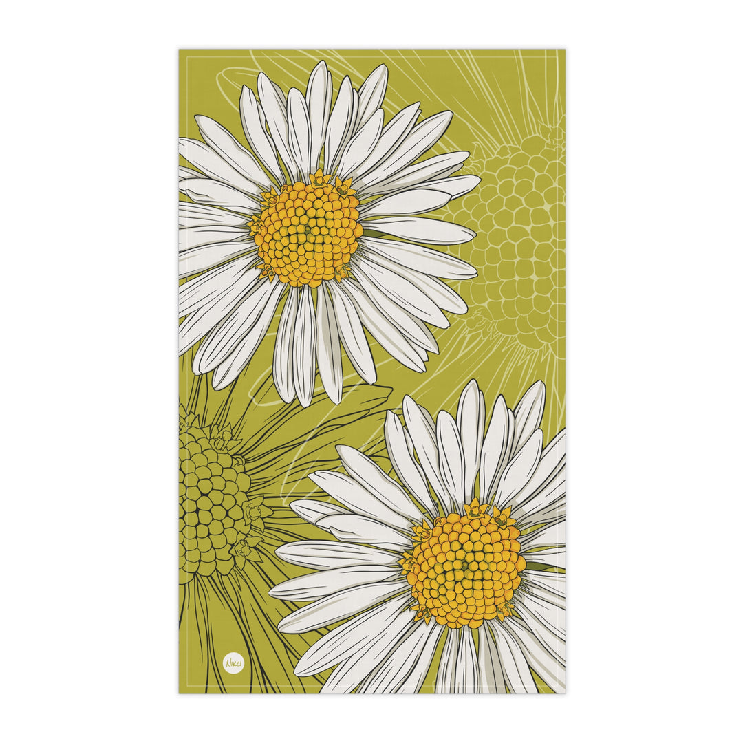 Daisy Floral Cotton Tea Towel — April Birth Month Flower Kitchen Towel