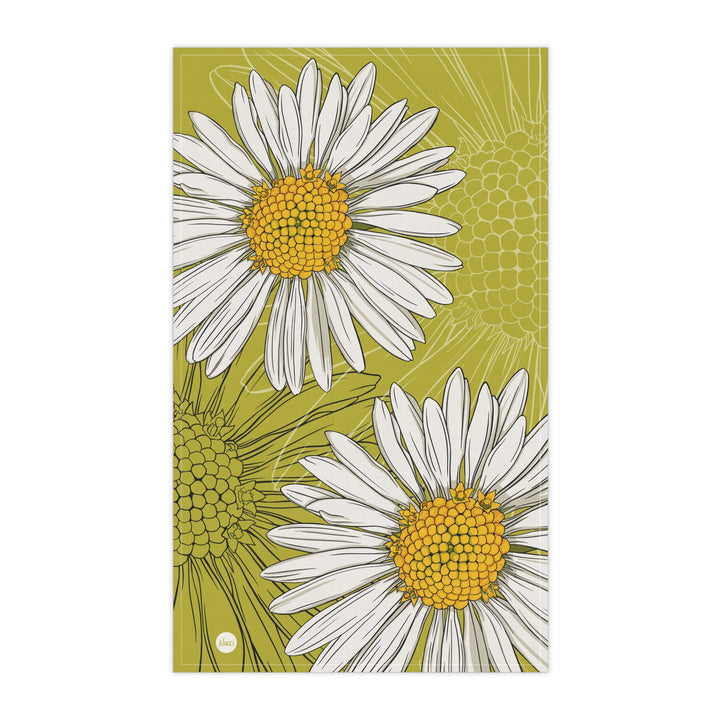 Daisy Floral Cotton Tea Towel — April Birth Month Flower Kitchen Towel