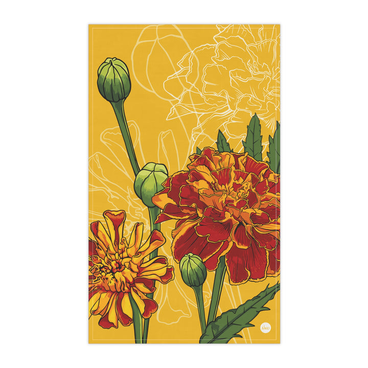 Marigold Cotton Tea Towel — October Birth Month Flower Kitchen Towel