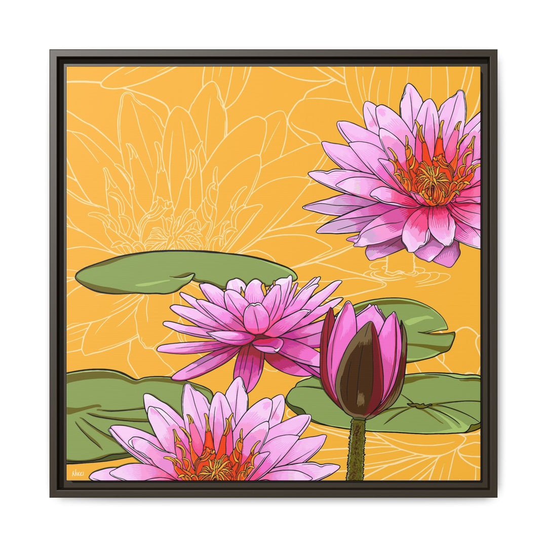Water Lily: July Birth Month Flower — Framed Canvas Print Wall Art