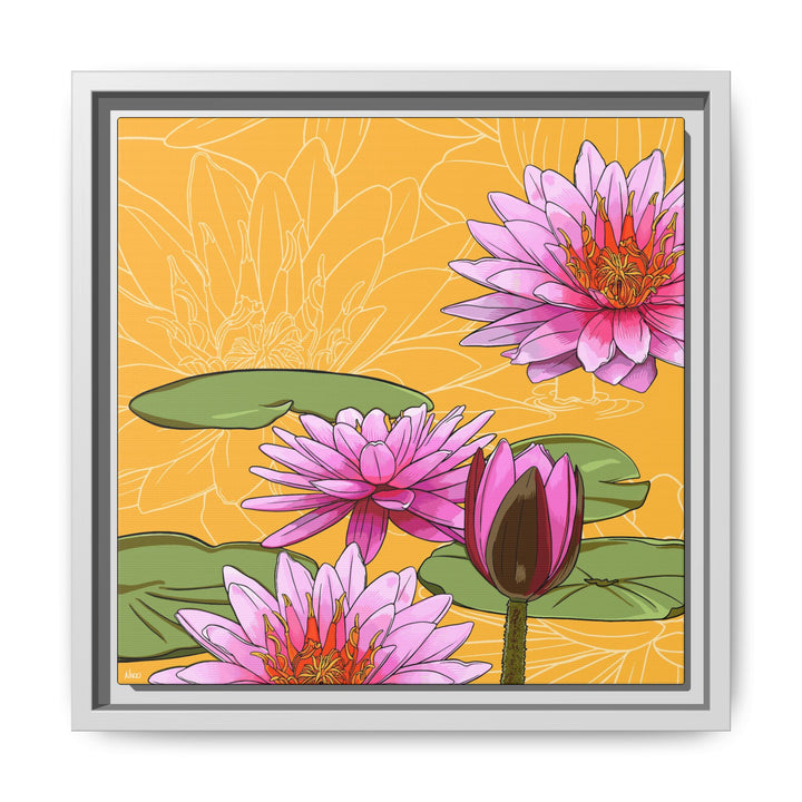 Water Lily: July Birth Month Flower — Framed Canvas Print Wall Art
