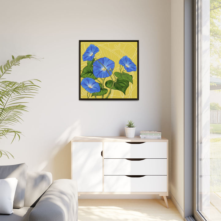 Blue Morning Glory: September Birth Month Flower — Framed Canvas Print Wall Art