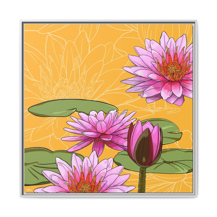 Water Lily: July Birth Month Flower — Framed Canvas Print Wall Art