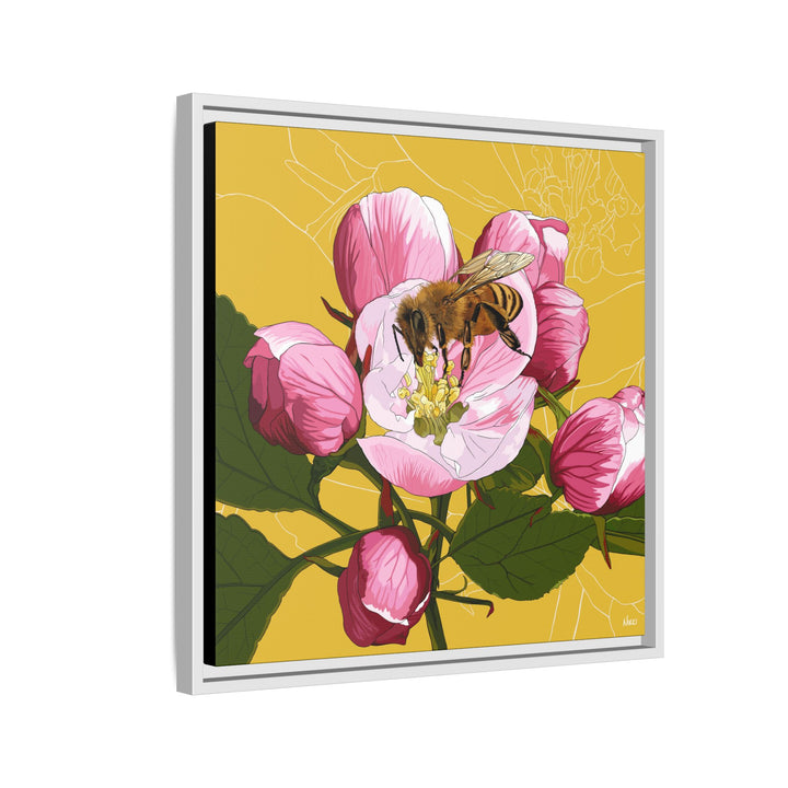 Apple Blossom & Honeybee Framed Canvas — Arkansas State Flower Wall Art