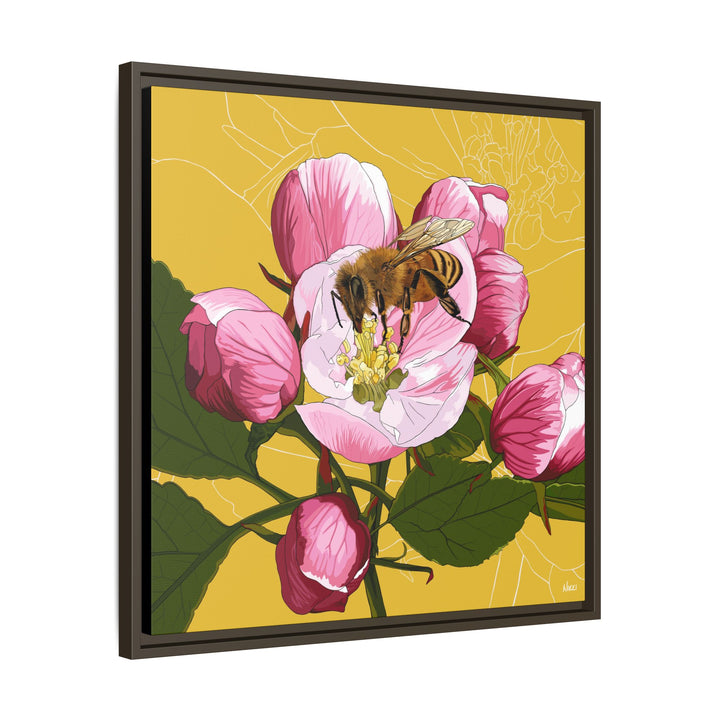 Apple Blossom & Honeybee Framed Canvas — Arkansas State Flower Wall Art