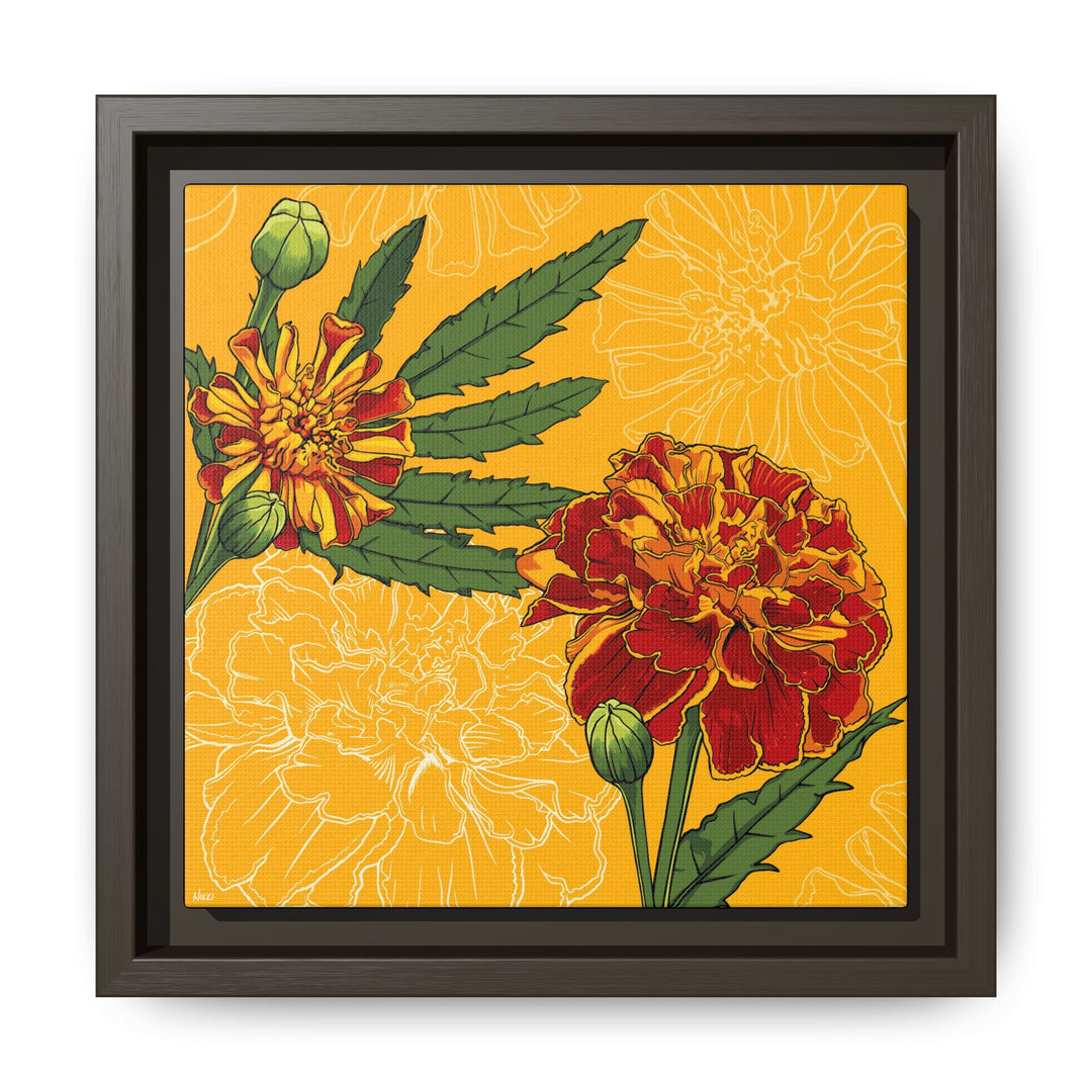 Marigold: October Birth Month Flower — Framed Canvas Print Wall Art
