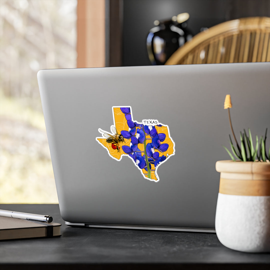Texas State Flower + Insect Sticker  — Bluebonnet + Honeybee — Kiss-Cut Vinyl Decal