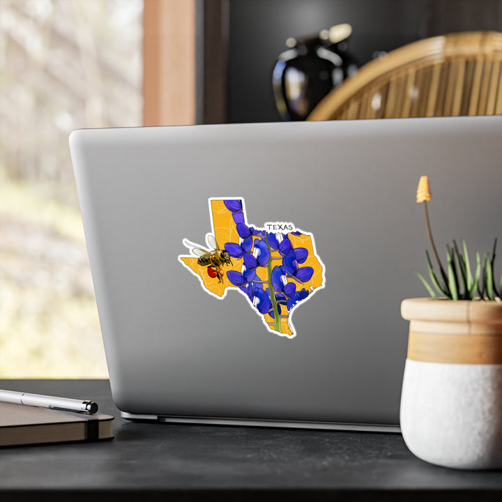 Texas State Flower + Insect Sticker  — Bluebonnet + Honeybee — Kiss-Cut Vinyl Decal