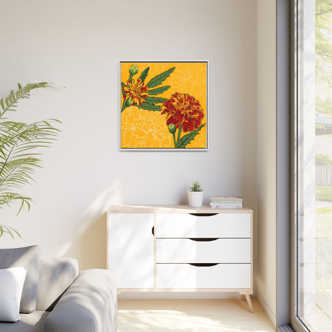 Marigold: October Birth Month Flower — Framed Canvas Print Wall Art