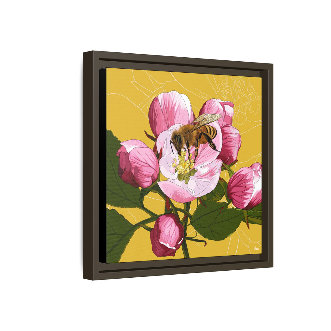 Apple Blossom & Honeybee Framed Canvas — Arkansas State Flower Wall Art