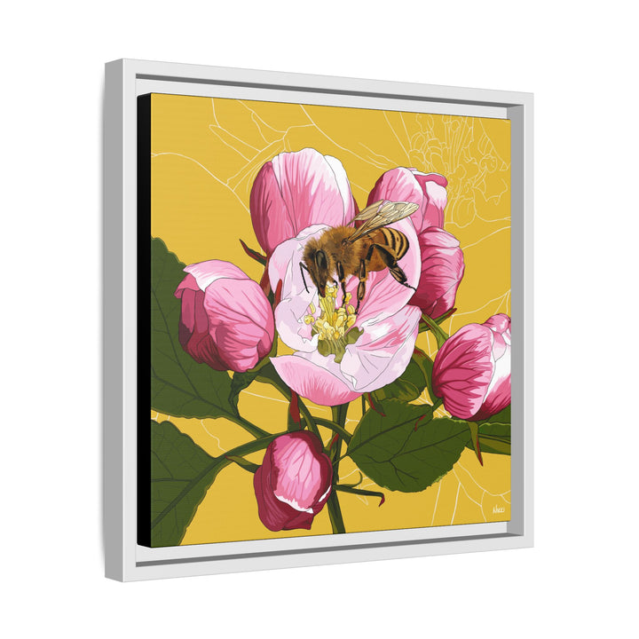 Apple Blossom & Honeybee Framed Canvas — Arkansas State Flower Wall Art