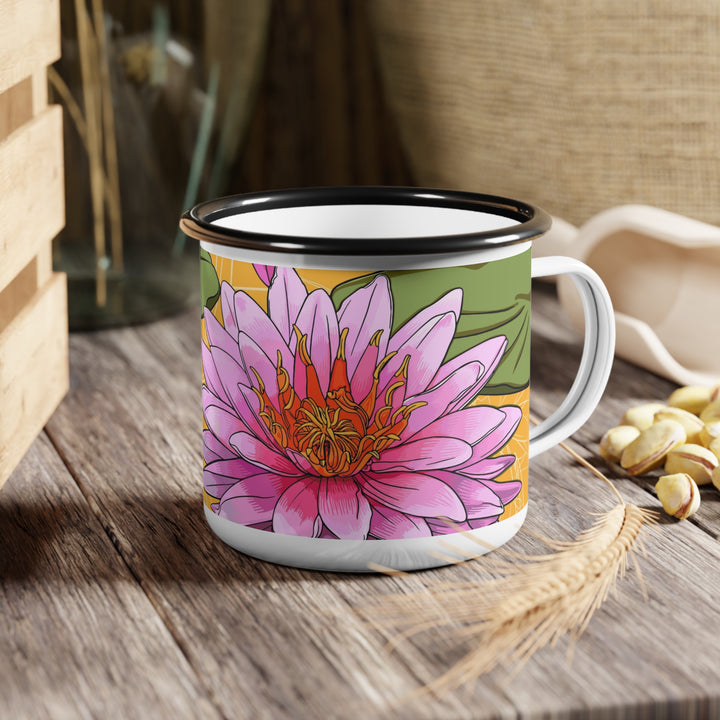 Water Lily Enamel Camp Mug — July Birth Month Flower