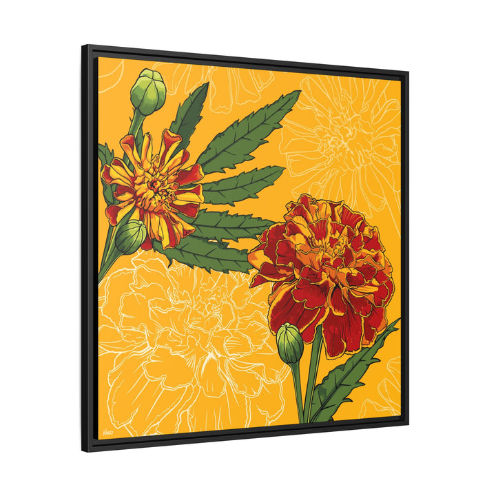 Marigold: October Birth Month Flower — Framed Canvas Print Wall Art